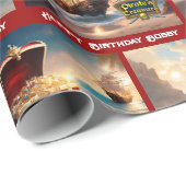 Pirate Treasure Boy's Birthday Personalize Name ラッピングペーパー (ロールコーナー)