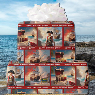 Pirate Treasure Boy's Birthday Personalize Name ラッピングペーパー