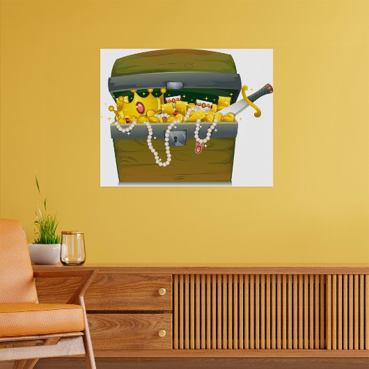 Pirate Treasure Chest with Jewels and Sword ポスター