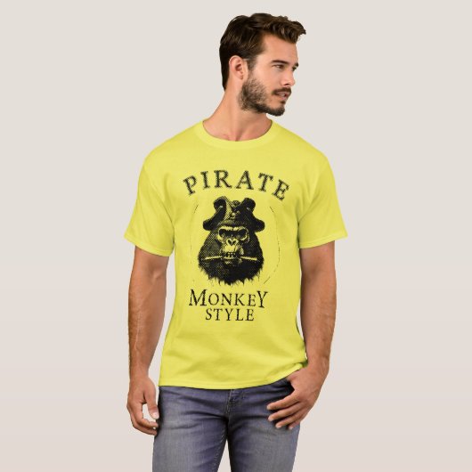 Piratenaffe Monkey Style schwarz weiß Tシャツ (正面フル)