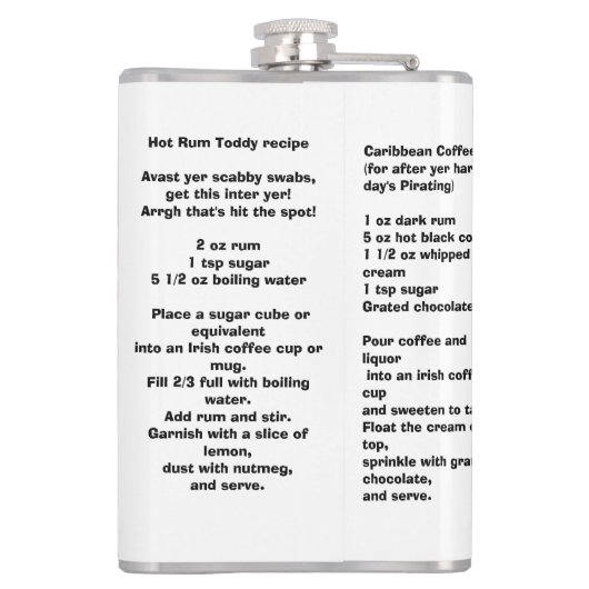 Pirate's Hot Rum Toddy recipe Caribbean coffee フラスク (裏面)