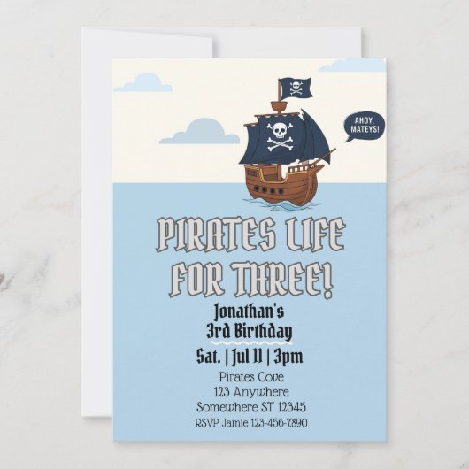 Pirates Life for THREE, Pirate 3rd Birthday 招待状 (正面)