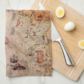 piri reis古代マップ歴史神秘ヴィンテージアンタ キッチンタオル (四つ折り)