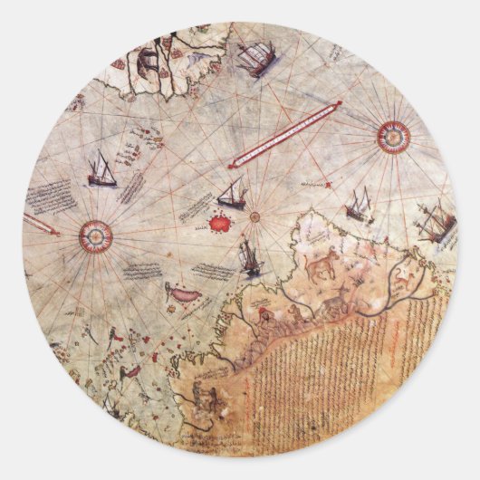 piri reis古代マップ歴史神秘ヴィンテージアンタ ラウンドシール (正面)