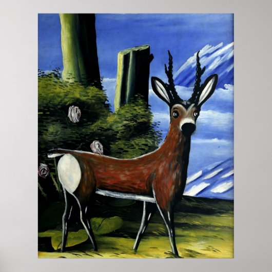 Pirosmani - Roe Deer with a Landscape Background ポスター (正面)