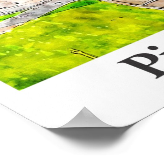 Pisa Italy水彩画スケッチ手描き ポスター (角)