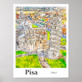 Pisa Italy水彩画スケッチ手描き ポスター (正面)