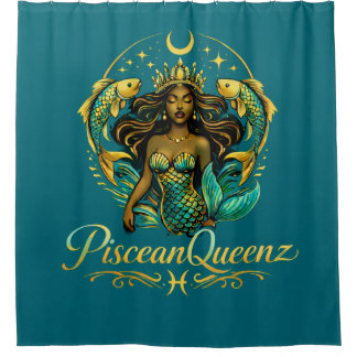 Piscean Queen Teal Shower Curtain シャワーカーテン