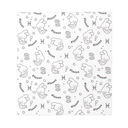 Pisces調和: Bunny Mermaids Pattern Line Art ノートパッド (正面)