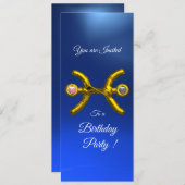 PISCES金ゴールドアクアブルー〔占星術の〕十二宮図バースデーパーティー 招待状 (正面/裏面)