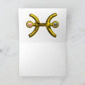 PISCES金ゴールド〔占星術の〕十二宮図誕生日サイン、ホワイトピンク真珠 カード (内部)