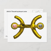 PISCES金ゴールド〔占星術の〕十二宮図誕生日サイン、ホワイトピンク真珠 ポストカード (正面/裏面)