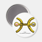 PISCES金ゴールド〔占星術の〕十二宮図誕生日サイン、ホワイトピンク真珠 マグネット (正面/裏面)