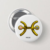 PISCES金ゴールド〔占星術の〕十二宮図誕生日サイン、ホワイトピンク真珠 缶バッジ (正面&裏面)