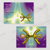 PISCES金ゴールド〔占星術の〕十二宮図SIGN Astrology，パープルグリーン 名刺 (正面/裏面)