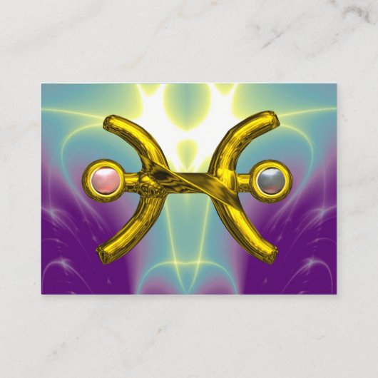 PISCES金ゴールド〔占星術の〕十二宮図SIGN Astrology,パープルグリーン 名刺 (裏面)