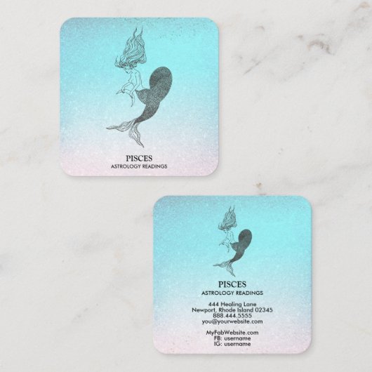 *~* PISCES〔占星術の〕十二宮図アストロロジー読ズアクアグリッター スクエア名刺 (正面/裏面)