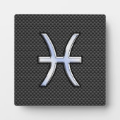 Pisces〔占星術の〕十二宮図サインイン炭素繊維スタイル フォトプラーク (正面)