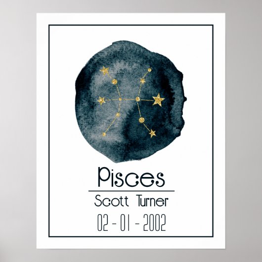 Pisces〔占星術の〕十二宮図サイン:名前をカスタムすると誕生日 ポスター (正面)