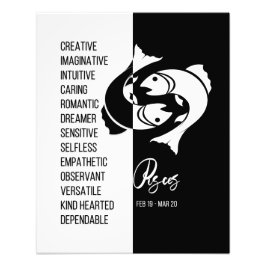 Pisces〔占星術の〕十二宮図サイン、白黒ポスター フォトプリント