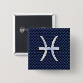Pisces〔占星術の〕十二宮図サインBlue Carbon Fiber Decor 缶バッジ (正面&裏面)