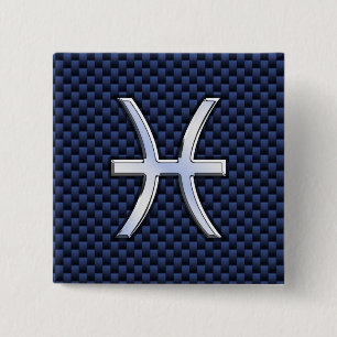 Pisces〔占星術の〕十二宮図サインBlue Carbon Fiber Decor 缶バッジ