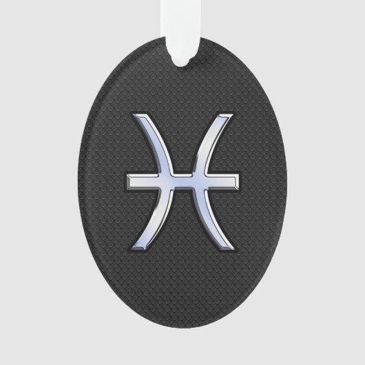 Pisces〔占星術の〕十二宮図シンボルオンブラックスネークスキンスタイル オーナメント (正面)