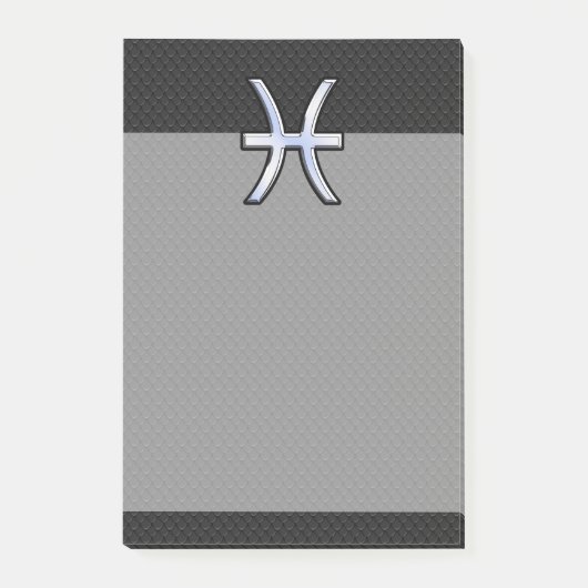 Pisces〔占星術の〕十二宮図シンボルオンブラックスネークスキンスタイル ポストイット (正面)