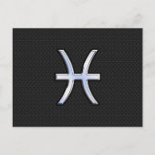 Pisces〔占星術の〕十二宮図シンボルオンブラックスネークスキンスタイル ポストカード (正面)