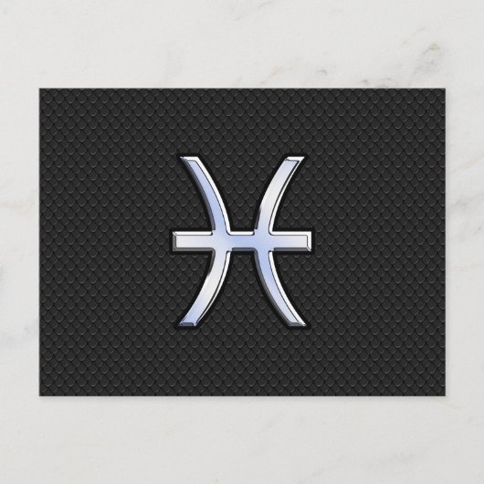 Pisces〔占星術の〕十二宮図シンボルオンブラックスネークスキンスタイル ポストカード (正面)