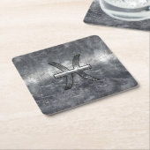 Pisces〔占星術の〕十二宮図シンボルグランジイン鋼スタイルプリント スクエアペーパーコースター (アングル)