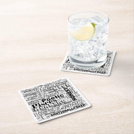 Pisces〔占星術の〕十二宮図ワードクラウドインスピレーション スクエアペーパーコースター (インサイチュ)