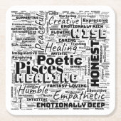 Pisces〔占星術の〕十二宮図ワードクラウドインスピレーション スクエアペーパーコースター (正面)