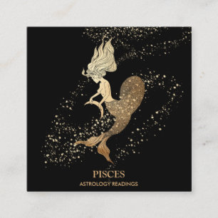 *~* PISCES〔占星術の〕十二宮図占星術の黒い金ゴールド スクエア名刺