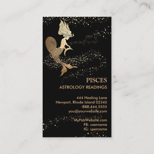 *~* PISCES〔占星術の〕十二宮図占星術読の金ゴールドブラック 名刺 (裏面)