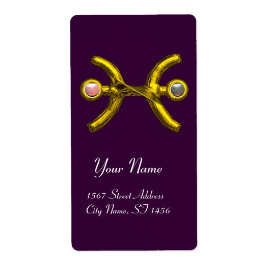 PISCES〔占星術の〕十二宮図誕生日ピンクホワイトパール ラベル (正面)