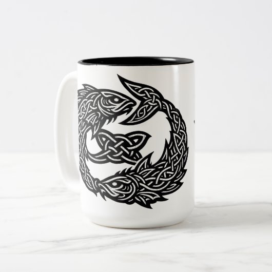 Pisces Celtic Twin‑Current Sigil | BurnsInHell Ink ツートーンマグカップ (正面左)