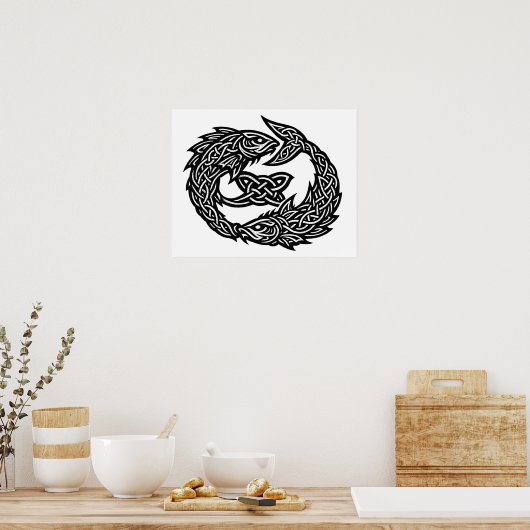 Pisces Celtic Twin‑Current Sigil | BurnsInHell Ink ポスター (キッチン)