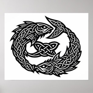 Pisces Celtic Twin‑Current Sigil BurnsInHell Ink ポスター