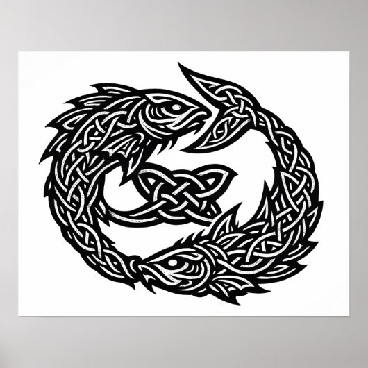 Pisces Celtic Twin‑Current Sigil | BurnsInHell Ink ポスター (正面)