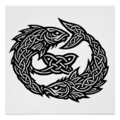 Pisces Celtic Twin‑Current Sigil | BurnsInHell Ink ポスター (正面)