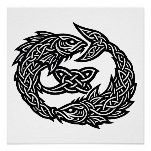 Pisces Celtic Twin‑Current Sigil | BurnsInHell Ink ポスター (正面)