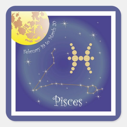 Pisces February 19 to March 20 Aufkleber スクエアシール (正面)