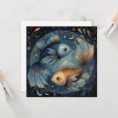 Pisces Fish Zodiac Astrology Celestial Birthday カード (正面/裏面インサイチュ)
