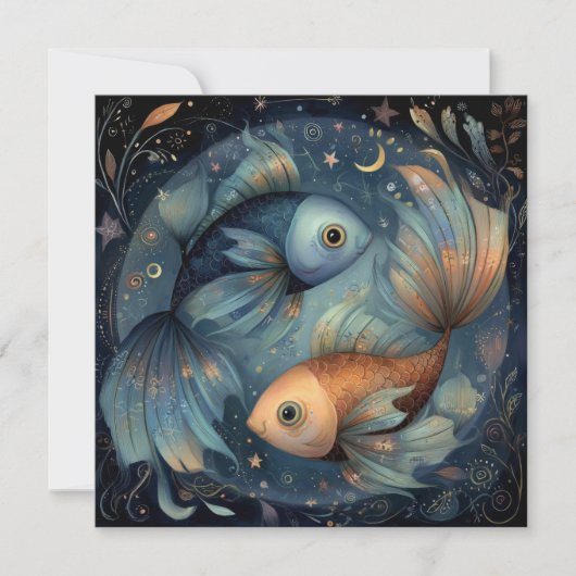 Pisces Fish Zodiac Astrology Celestial Birthday カード (正面)