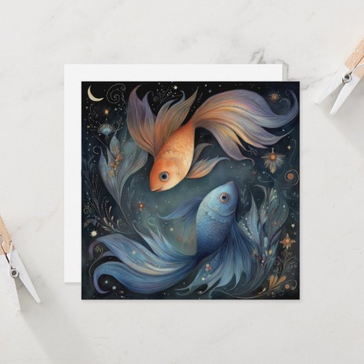 Pisces Fish Zodiac Astrology Mystical Birthday カード (正面/裏面インサイチュ)