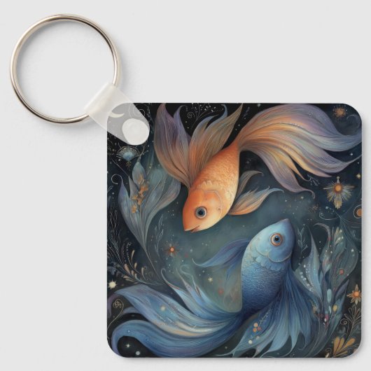 Pisces Fish Zodiac Astrology Mystical Birthday キーホルダー (正面)
