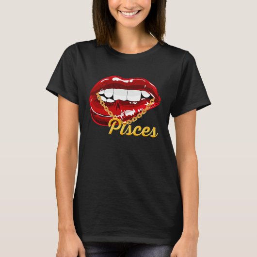 Pisces Girl Juicy Lips Gold Chain Astrology Zodiac Tシャツ (正面)