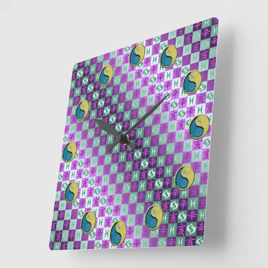 Pisces & Metal Boar スクエア壁時計 (傾斜)