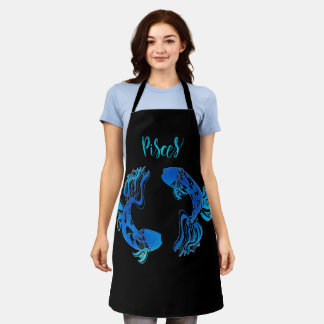 Pisces the fish zodiac water sign blue エプロン